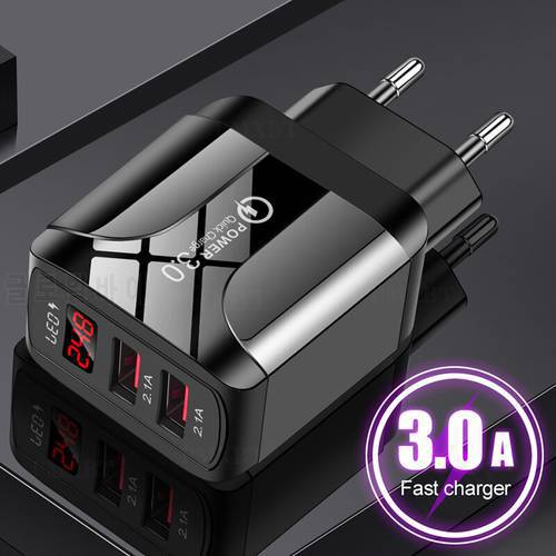 With LED Display USB Charger QC 3.0 Quick Charge Adapter For iPhone 12 Pro Huawei Mobile Phone Wall Travel EU US UK Plug Charger