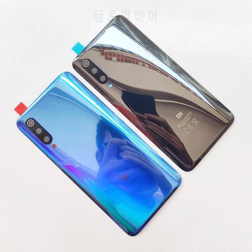 For Xiaomi Mi 9 Original Glass Back Rear Housing Cover Mi9 With Adhesive Back Door Replacement Hard Battery Case + Camera Lens