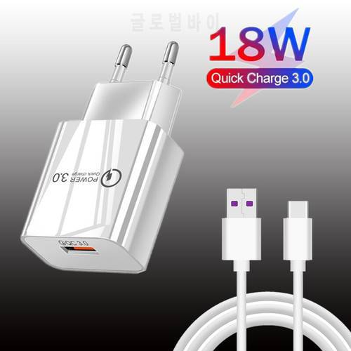 18W Travel Charger Type c Micro Usb Cable Quick Charge 3.0 For Xiaomi 11 10 Redmi Note 9 Huawei P30 P40 Phone Charger Adapter