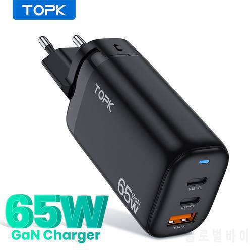 TOPK B314P 65W USB Phone Charger for iPhone PD Fast Charge GaN Charger Type C Mobile Phone Chargers adapter Quick Charge 4 3.0