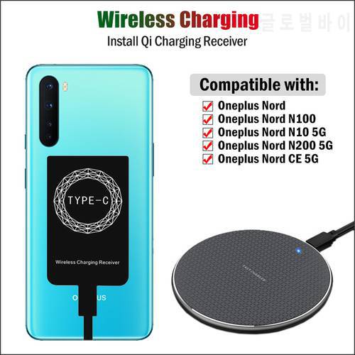 Qi Wireless Charging Receiver for Oneplus Nord N10 N100 N200 Nord CE 2 5G Wireless Charger+USB Type-C Charging Adapter Gift Case