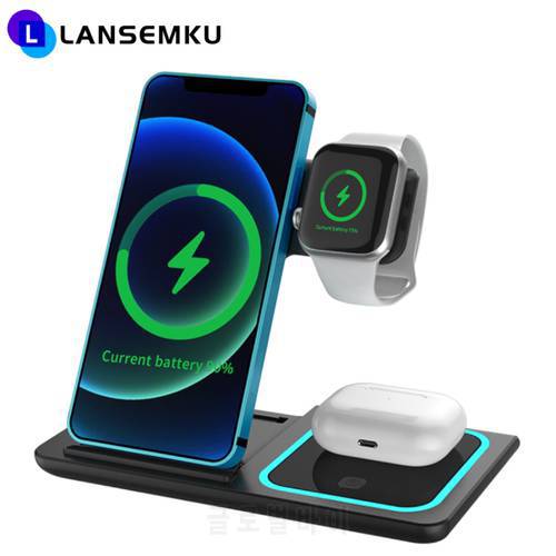 15W Wireless Charger Stand For iPhone 12 11 XS XR X 8 Plus Qi Fast Charging Dock Station For Apple Watch/Airpods Phone Chargers
