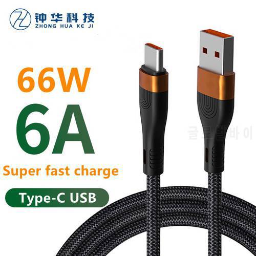 6A USB Type c Cable For Huawei mate 40 P40 p30 pro Honor Fast Charging Cable 2M For Xiaomi Redmi Note 7 8 Pro 66W Type-c Cable