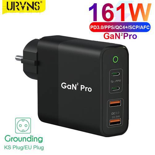 URVNS 161W 4-Port GaN 2 Pro USB C Wall Charger, PPS PD 100W/87W/65W/45W/20W Fast Power Adapter for Macbook Samsung iPhone Xiaomi