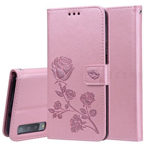 Leather Flip Case For Samsung Galaxy A7 A 7 2018 A750 Rose Flower Card Slots Wallet Case For samsung a750 a7 a 7 2018 Phone Case