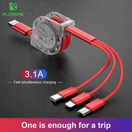 FLOVEME 3 in 1 USB Cable For Lightning Type C Micro USB Fast Charging Cable For iPhone 14 Charger Android Phones Quick Charge