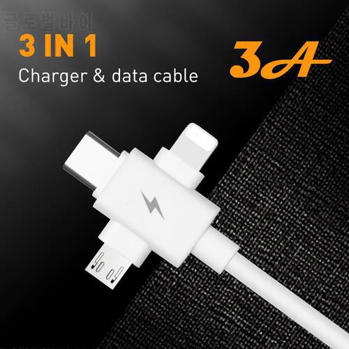 FLOVEME 3A Fast Charging Mobile Phone Data Cable Three-in-one for Android Type-C Apple Charging Cable For Xiaomi Huawei Samsung