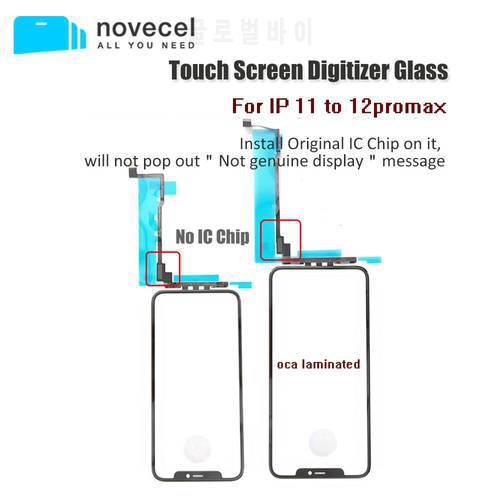 NOVECEL NO TOUCH IC TP Digitizer Screen Glass With OCA Glue Film For iPhone 11 12 Pro Max Touch IC Chip Need Re-Install