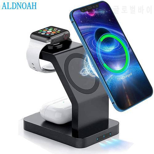 15W 3 in 1 Magnetic Wireless Charger Dock Station Fast Charging Stand For iPhone 13 12 Pro Apple Watch SE 6 5 4 3 AirPods Pro