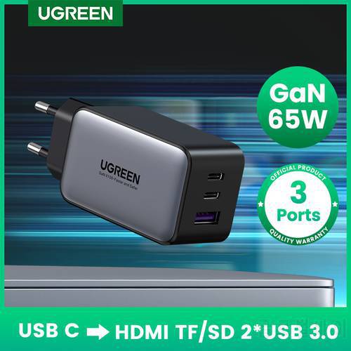 UGREEN 65W GaN Charger Quick Charge 4.0 3.0 Type C PD USB Charger with QC 4.0 3.0 Portable Fast Charger For Laptop iPhone 13 12