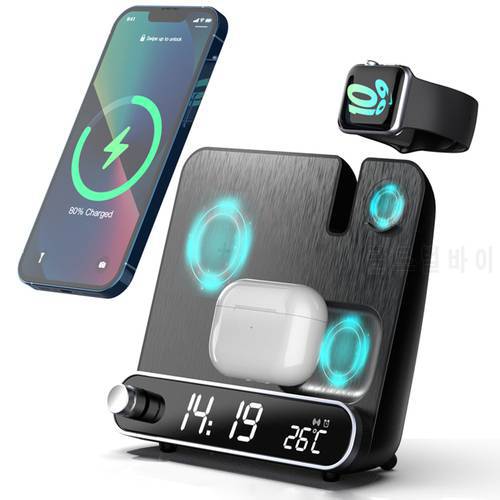 3 in 1 Fast Wireless Charging Station For iPhone 13 12 Pro Max Mini LED Digital Clock Desk Alarm Thermometer Wireless Charger