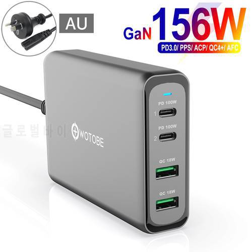 WOTOBE 156W GaN Charger USB-C Power Adapter,4-port PD100W PPS 65W 45W QC4.0 for iPhone 13/12 Por Max MacBook Samsung S21 iPad