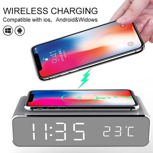 New Wireless Charger LED Alarm Clock Phone Wireless Charger Qi Charging Pad Digital Thermometer For IPhone 11 Pro XSMax X Huawei