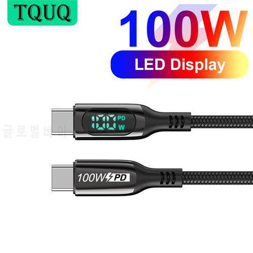 TQUQ 100W PD 5A QC 4.0 Fast Charging USB C to USB C Cable with LED Display, Nylon Braided Type C Data Cable for S20+ MacBook Pro