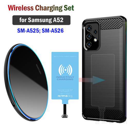 Qi Wireless Charging for Samsung Galaxy A52s A52 4G 5G Wireless Charger+Type-C Charging Receiver Adapter+Soft TPU Case