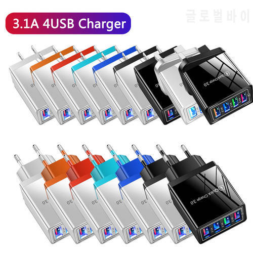 Fast 4 USB Charger Quick Charge 3.0 Fast USB Wall Charger Portable Mobile Charger QC 3.0 Adapter for Xiaomi IPhone X EU US Plug