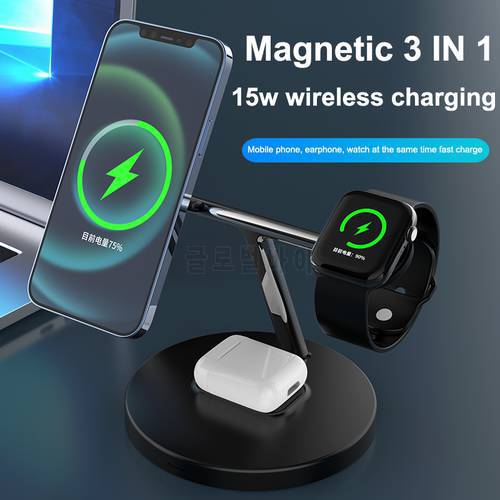 3 In 1 Wireless Charger Stand For iPhone 13 12 Mini Pro Max 15W Qi Fast Charging Dock Station Wireless Chargers Magnetic Holder