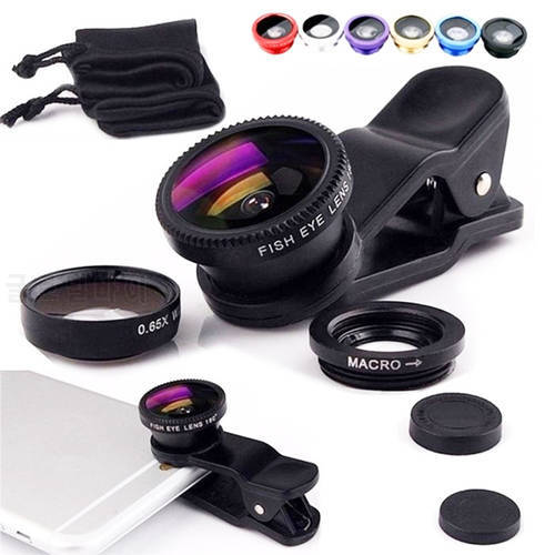 3in1 Wide Angle Macro Fisheye Camera Lens Kit Mobile Phone Lenses with Clip 0.67x Universal for iPhone Samsung Xiaomi Smartphon