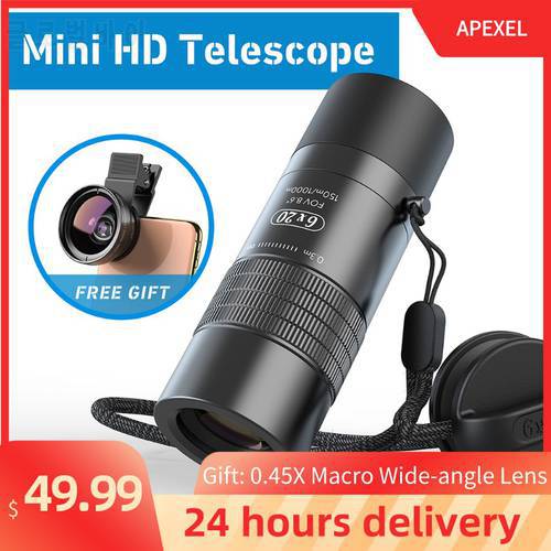 APEXEL 6X Portable Mini HD Monocular Telescope Lens BAK4 Prism Optional Phone Telephoto for Bird Watching Hunting Travel Outdoor