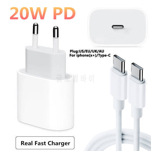 New 20W PD Type-C Fast Charger Cable for iPhone 12 13 Pro Mobile Phone Quick Charger US/UK/EU PD Adapter With Cable USB Cord M1
