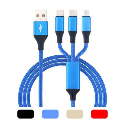 Fashion Nylon Braid 3 In 1 Charge Cable for Android Iphone TypeC Mobile Phone Multi-function USB One Dragging Three Charge Cable
