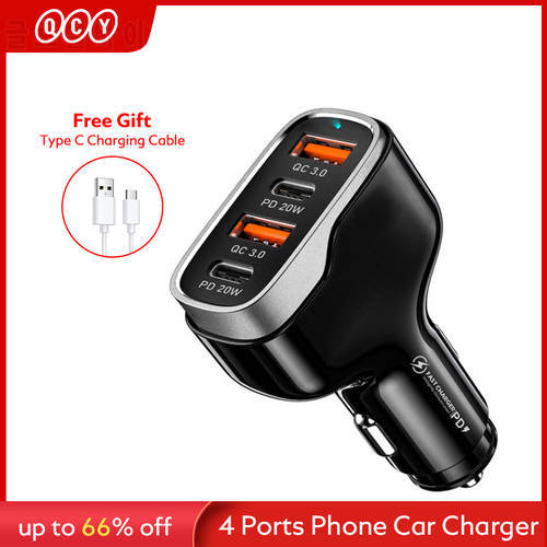 QCY 40W 3Ports Car Charger PD Fast Charger Quick Charge QC 3.0 Type C Car Charger For Xiaomi iphone 13 12 Pro USB Car-Charger