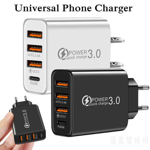 3 USB Port+PD20W TypeC Universal Phone Charger Travel Portable Smartphone Charging Adapter Head Cellphone Power Supply Accessory