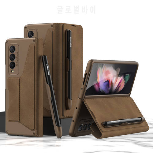 Z Fold 3 Card Slot Flip Wallet Leather Case for Samsung Z Fold 3 5G Case with Pen Slot Holder Cover for Galaxy Z Fold 3 Cases