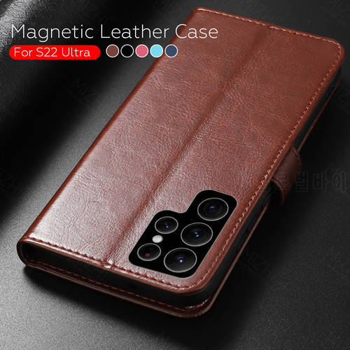 Leather Car Magnetic Phone Case For Samsung Galaxy S22 Ultra S 22 Plus S22Ultra Wallet Stand Book Cover Coque