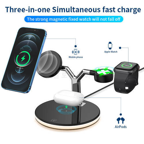 3 in 1 Qi Wireless Charger for iPhone 13 12 11 Pro Max Apple Watch Foldable 15W Magnetic Charging Dock Station for AirPods Pro 3