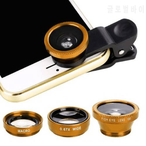 3-in-1 Wide Angle Mobile Phone Lenses Macro Fisheye Lens Camera Kits with Clip 0.67x for iPhone Samsung All Cell Phones