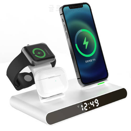 3 in 1 Wireless Charging Station For iPhone 13 12 11 Pro Max/Apple Watch/AirPods LED Digital Alarm Clock Wireless Charger Stand