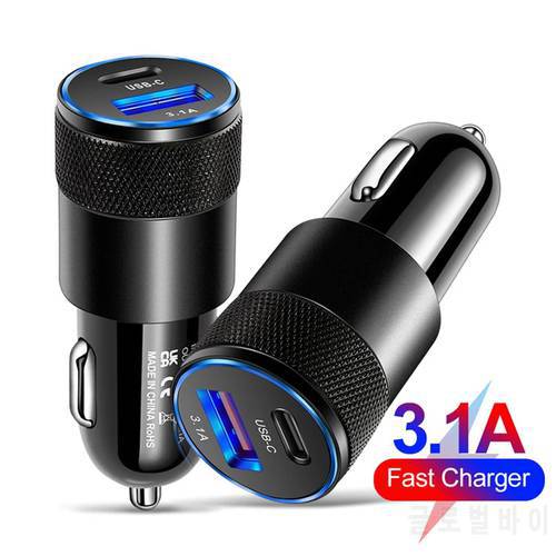 Type C USB 2 Port Car Charger Phone Charger 3A Fast Charging 12V 15W Cigarette Lighter Adapter Power Outlet for iPhone Samsung