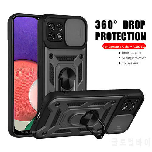 Samung A22S 5G Slide Camera Shockproof Armor Case For Samsung Galaxy A22 A22S A 22S 22 S 5G 2021 Car Magnetic Holder Ring Cover