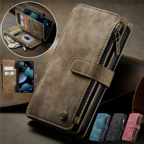 CaseMe Flip Leather Case For iPhone 11 12 13 14 Pro Max XS XR X SE 2022 8 7 6 6S Plus Zipper Wallet Multi Card Phone Cover Coque