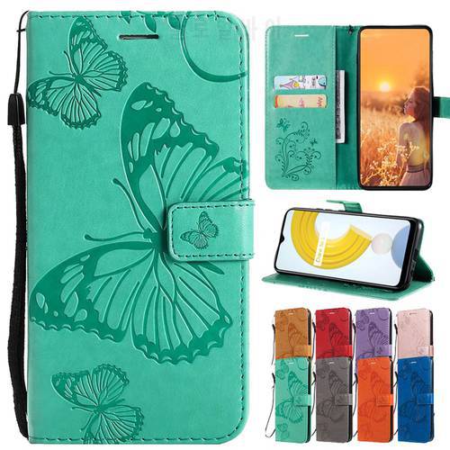 Embossed Butterfly PU Leather Case for Realme C20 C21 C25 C15 C12 C11 Card Slots Flip Cover for Realme 5 6 7 8 Pro V11 V13
