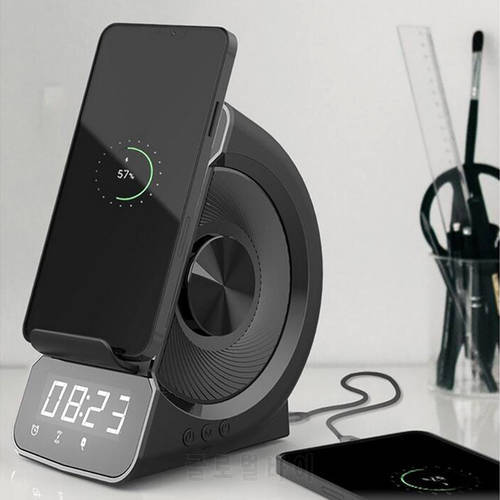 iLEPO Alarm Clock Wireless Charger 3in1 Wireless Charger Speaker BT Speaker 1200mAh Battery for Mobile Phone Stand
