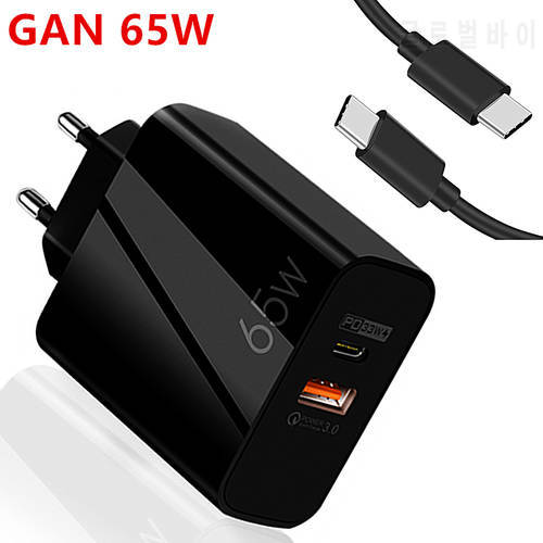 65W Gan QC 3.0 4.0 USB PD Fast Charger Type C Cable Charging Adapter For Apple iPhone 12 13 11 Pro Xiaomi Poco Samsung Onleplus