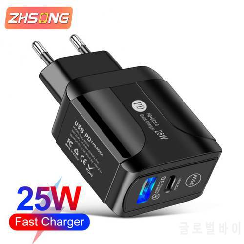 ZHSONG PD 25W + QC 3.0 Fast Charger Dual Port Charger For Iphone13 Xiaomi 9 PRO Mobile Phone Charger