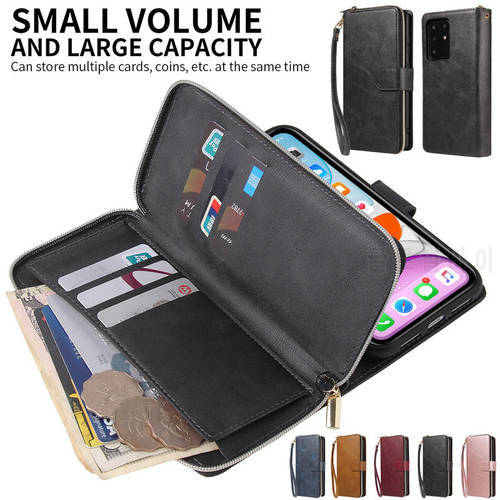 A52 A51 A71 Zipper Purse Leather Case For Samsung Galaxy S22 Ultra S21 FE S20 S10 S9 S8 Note 20 10 Plus Wallet Card Cover Coque