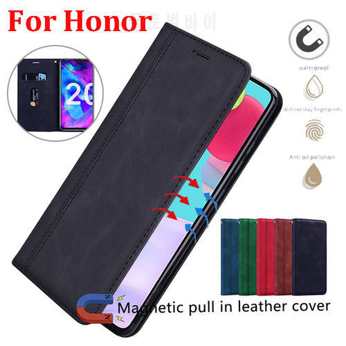 Strong Magnetic Flip Cover for Honor 50/50 Lite Card Slots Matte Leather Wallet Case for Honor 30i 20 10 Lite 9A 9C 9S 8A 8S 8X
