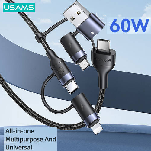 USAMS U62 60W 3 In 2 Cable Quick Charging Data Cable For iPhone 14 13 12 Mini Pro Max MacBook iPad Air Pro Huawei Xiaomi Samsung