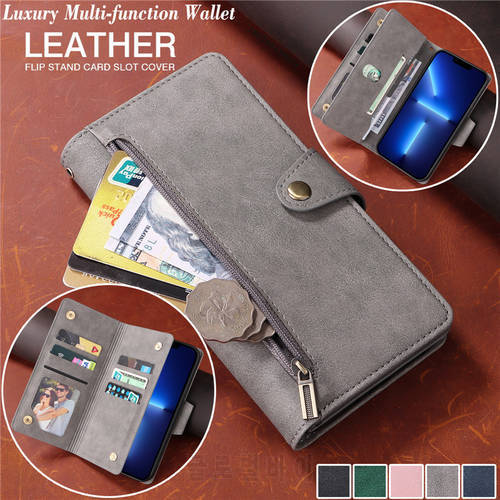 Retro Flip Leather Phone Case For Samsung Galaxy S22 Ultra S21 S20 FE S10 S9 S8 Plus Note 20 10 9 Zipper Wallet Card Cover Coque