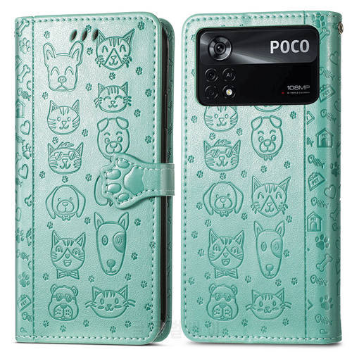 Cat and Dog Pattern Phone Case For Xiaomi Poco M4 Pro 4G Flip Wallet PU Leather Case For Poco M4 Pro 4G Case For Poco M4 Pro 4G