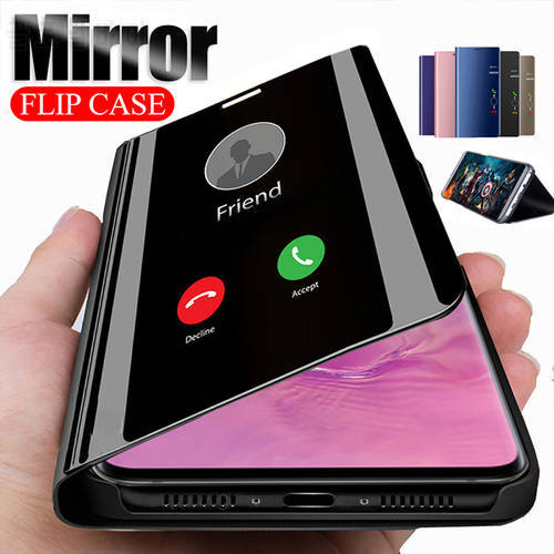 For Huawei Y5 Y6 Y7 Pro Case Luxury Mirror View Smart Flip Kickstand Cover For Huawei Y5 Y6 Y7 Y9 Prime 2019 Leather Phone Cases