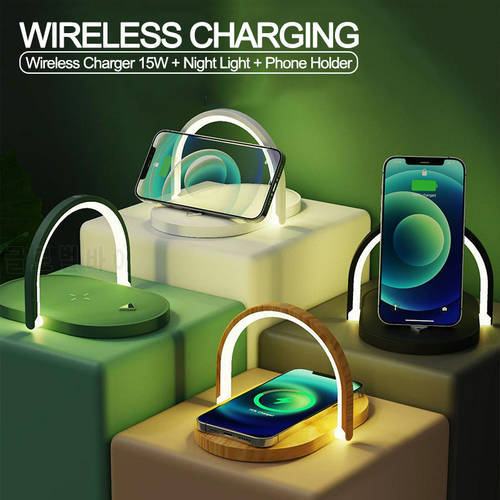 15W Qi Wireless Charger for iPhone 11 12 fast wirless Charging station for Samsung Xiaomi Huawei wireless charger LED Table Lamp