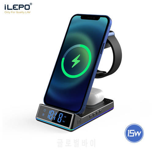 3 in 1 Wireless Charger for iPhone 13 12 11 XS Pro Max 8 iWatch 7 AirPods Qi Fast Charging Dock Station Wireless Chargers Stand