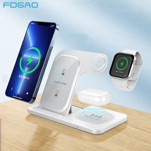 3 in 1 Wireless Charger for iPhone 14 13 12 11 8 X XS XR Apple Watch 8 7 Airpods Pro Fast Charging Stand For Samsung S22 S21