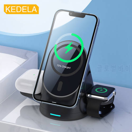 Magnetic Wireless Chargers Stand For IPhone13 12 11 XS MAX 3-in-1 Fast Charging Bracket Apple Watch 7 Magsfe SE AirPods Pro
