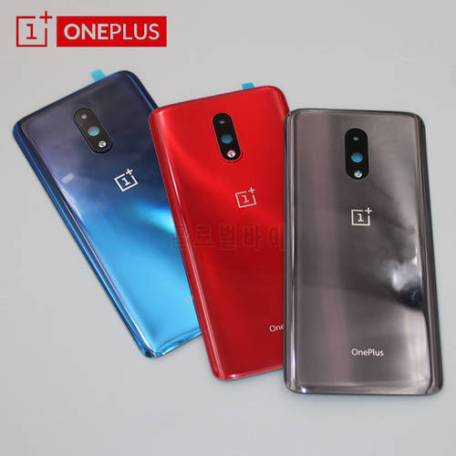 100% NEW Original OnePlus 7 Back Battery Cover Door Rear Glass One plus 7 Housing Case 1+ 7T p7819 With Camera Lens + Logo